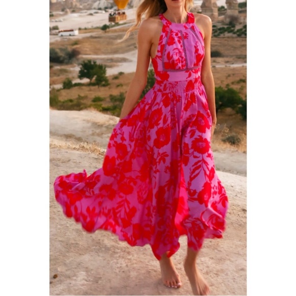 Vibrant Pink and Red Floral Maxi Dress - Picture 1 of 15